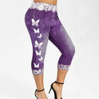 Ženske hlače od kaprisa Slim Fit modni leptir Ispis čipkasti uzorak elastični struk sedam poenta joge
