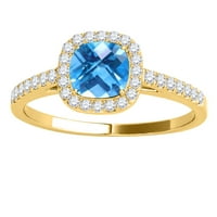 Mauli dragulji za žene 1. Karatni dijamant i jastuk u obliku jastuka, plavi topaz prsten 4-prong 10k