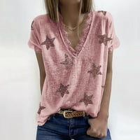 Fusipu Ženska majica Pet-pokazivačka zvjezdica Lace Ljeto Kratki rukav V bluza za izrez za datum