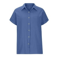 Ženska pamučna posteljina labavo dugme spustiti bluzu za bluzu Vintage Trendy Odjeća Čvrsti tees Ljetni