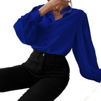 Kraljevska plava elegantna obična košulja postolja ženske bluze ovratnika