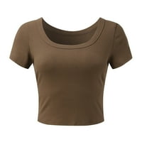 Ženski kvadratni vrat kratki rukav rebrasti slim ugrađen Casual Basic Crop Top Ženska majica kratkih