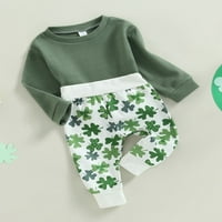 Jaweiwi Baby Girls Jesen odijelo Postavljen zeleni vrhovi dugih rukava majica + četvero lišća djetelina