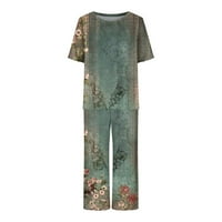 Njoeus Capris Pajama setovi za žene Comfy odjeća Ležerne prilike kratkih rukava i hlače Capris sa džepovima