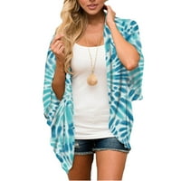 Ženski ispis lisnatni rukavac kardigan labav pokrov za bluzu za bluzu na plaži Kimono, kupaći kostimi