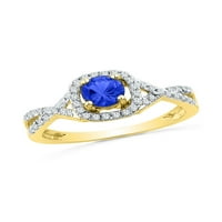 Dijamantna princeza 10kt Žuta zlatna žena Okrugla laboratorija plava safir Solitaire Diamond Ring CTTW