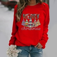 Božićne dukseve za žene plus veličine Božićne tiskane džemper sa dugim rukavima crveni m