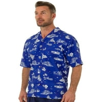 Muški havajska casual gumba niz kratki rukav na plaži Surf Aloha Party majica, plava palma, veličina: