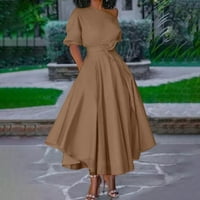 Ljetne haljine za žene Dužina gležnja A-line kratkih rukava Bohemian Scoop Club Club Solid haljina smeđa