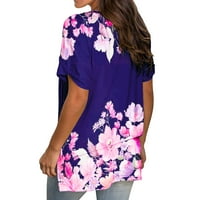 Floleo ženski vrhovi kratki rukav čišćenje ljeto s modom plus veličina gradijentna boja V-izrez majica