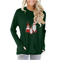 Ležerne majice za žene - udobne labave vrhove Božićni tisak dugih rukava pulover posade izrez za slobodno