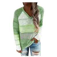 Entyinea ženski slatki džemperi Čvrsti dugi rukavi debeli pleteni džemper zeleni xxl