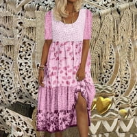 Gotyoou Summer haljina Ženska boemska cvjetna print Maxi haljina kratkih rukava Okrugla vrata Plaža
