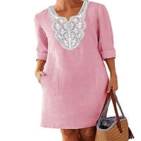 Haljine haljine haljine haljine s rukavima s rukavima od vrata za obredne žene, čvrste boje ružičaste