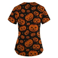 Apepal ženski Halloween Tiskanje kratkih rukava V-izrez V-izrez Radni džep bluza Ginger L