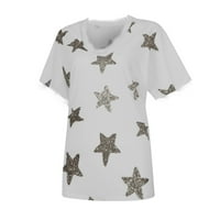 Žene Ljeto V izrez Star Print kratkih rukava čipke patchwork majice bluza siva xxxxl