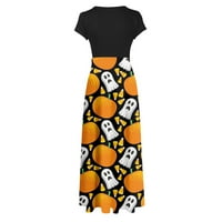 Tking modni ženski plus veličine Print Retro Maxi haljine kratki rukav Crewneck Swing Party Halloween