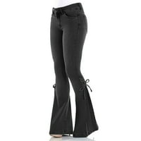 Ženske retro traper-hlače čipke čipke za čizme Jeans Casual Stretch Flared pantalone, crna