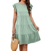 Žene Čvrsti okrugli dekolte A-Line Mini Modne kratkih rukava Ljetna haljina MINT Green M