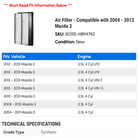 Zračni filter - kompatibilan sa - Mazda 2012