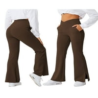 Žene Casual Yoga Flares hlače od pune boje visokih struka Slit Bell donje pantalone sa džepovima