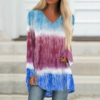 Naveden ženski jesen i zimski dugih rukava u boji V-izrez Blok Ležerne duge labave majice
