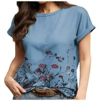 Bazyrey ženske vrhove žene okrugli vrat kratkih rukava modna cvjetna tiskana majica labavi fit plavi
