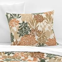 Pamuk Sateen Sham, euro - neutralna sočna smeđa cvjetna zemlja apstraktna biljka pijesak Print posteljina