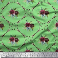 Soimoi Zeleni pamučni pamučni listovi tkanine, cvjetni i dijamantni geometrijski tiskani tkaninski dvorište
