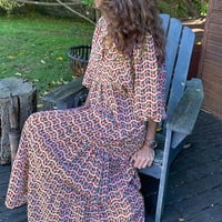 Royallove ženski ljetni casual modni geometrijski tisak izrez čipke mjehurići srednji rukavi ruffles