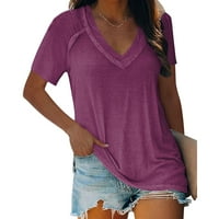 Ženska ljetna labava modna majica s kratkim rukavima V-izrez