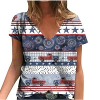 PBNBP 4. srpnja Košulje za žene Ljeto SAD zastave V izrez kratkih rukava majice Ljetna ušteda
