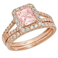 1. CT Sjajni smaragdni rez simulirani ružičasti dijamant 14k Rose Gold Halo Pasijans sa akcentima Bridal
