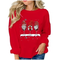 Ružni božićni džemper za žene smiješne gnomeske staklene staklene print dugih rukava s manjim novim