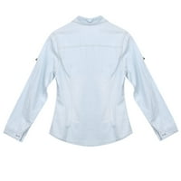 Žene retro plave traper košulje Podesive stand-up ovratnik dugih rukava jednokrasna bluza jesenje proljeće