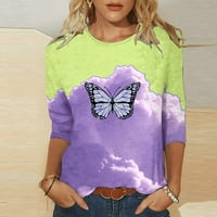 Ženska grafička majica Duljina Dužina rukava Blokock Butterfly Print Cosy Tee Crewneck Proljeće Jesen