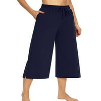 Žene udobne pidžame pj Capri gamaše casual labavo labavo razini ležaj uzoru za hlače zvona dno džepom spavanja noćna odjeća