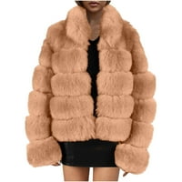 Odeerbi Fau Furry kaput za žene topla jakna zimska solidna odjeća V-izrez Khaki