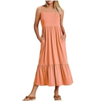 Narančaste haljine za žene Čvrsto boje bez rukava bez rukava za odmor Okrugli izrez Loop Fit Trendy