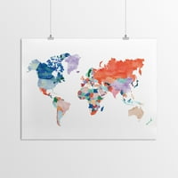 Americanflat averolor World Mapa od Elene David Poster Art Print