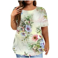 PBNBP Ljetne t majice za žene plus veličine cvjetni vrhovi kratki rukav Crewneck Labavi montirani bluze