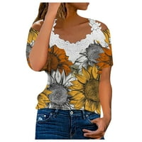 Žene Ljetni modni casual v čipka za vrat s majica s kratkim rukavima na vrhu l