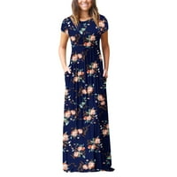 Ženska džepa kratkih rukava Crta Ležerne prilike cvjetne tiskarske plaže Long Maxi Labave haljine bez