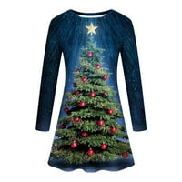 Odieerbi božićne haljine za žene modni božićni božićni drvce Ispis dugih rukava okrugla vrata vrata