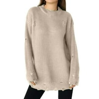 Njshnmn Crewneck džemperi za žene posadu izrez meko pletene preveliki pulover labavi fit, bijeli, s