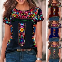 Ženski vrhovi ženski ljetni casual modni modni tisak nacionalnog stila O-izrez kratki rukav labav majica