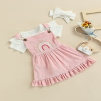 Newborn Baby Girl Short rukav rukav rodysuit dugin list suknja od suspenzije set ukupne haljine ljetne