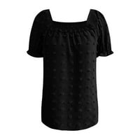 Daznico Womens Tops Ženski kratki rukav Jacquard T košulje Modni kvadratni vrat Prevelicirani vrhovi čvrsti povremeni bluze plus veličine vrhova za žene crne s
