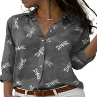 Paille ženske majice rever izrez bluza dugih rukava tunika dugih rukava, labavi praznični vrhovi siva
