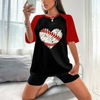 Yyeselk Love Bejzbol Print Ženska majica Trendy kratki rukav Crew Crt Digret Vrući labavi fit pad ramena